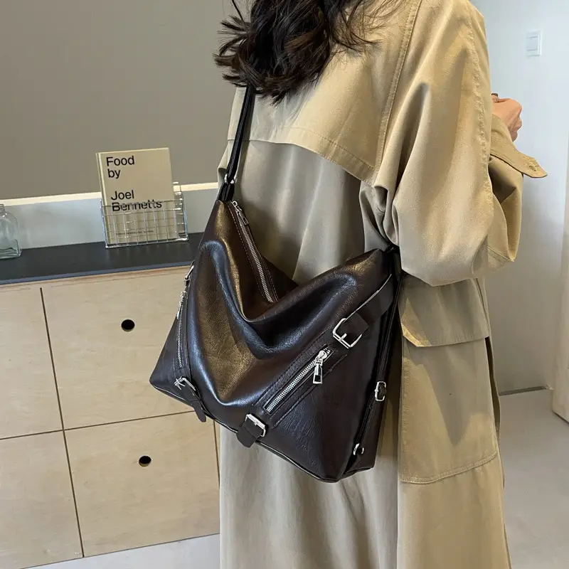 Women Retro Solid Color Shoulder Crossbody Tote Bag 2024 - Image 5