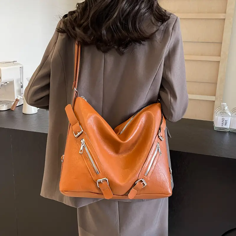 Women Retro Solid Color Shoulder Crossbody Tote Bag 2024 - Image 6