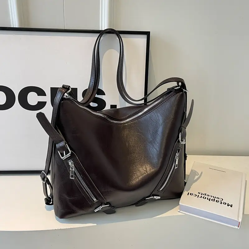 Women Retro Solid Color Shoulder Crossbody Tote Bag 2024 - Image 2