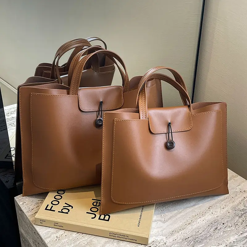 Meilade Women's 2-Piece Tan Leather Tote Bag Set