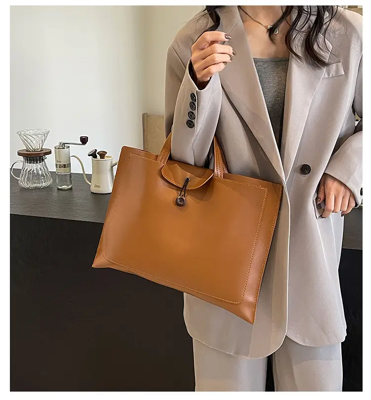 Meilade Women's 2-Piece Tan Leather Tote Bag Set — feature 10