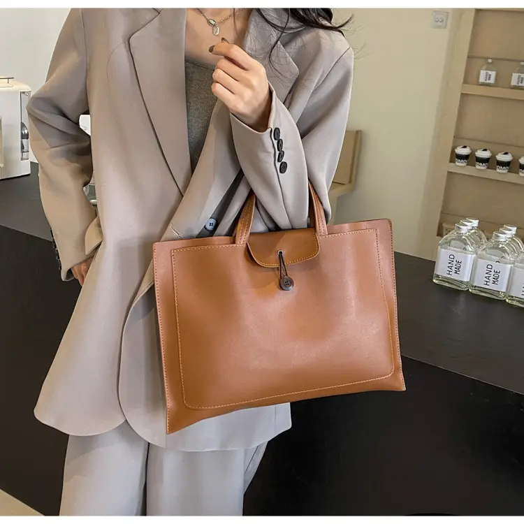 Meilade Women's 2-Piece Tan Leather Tote Bag Set — feature 23
