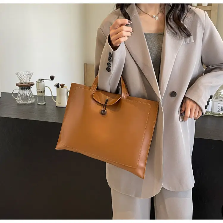 Meilade Women's 2-Piece Tan Leather Tote Bag Set — feature 25
