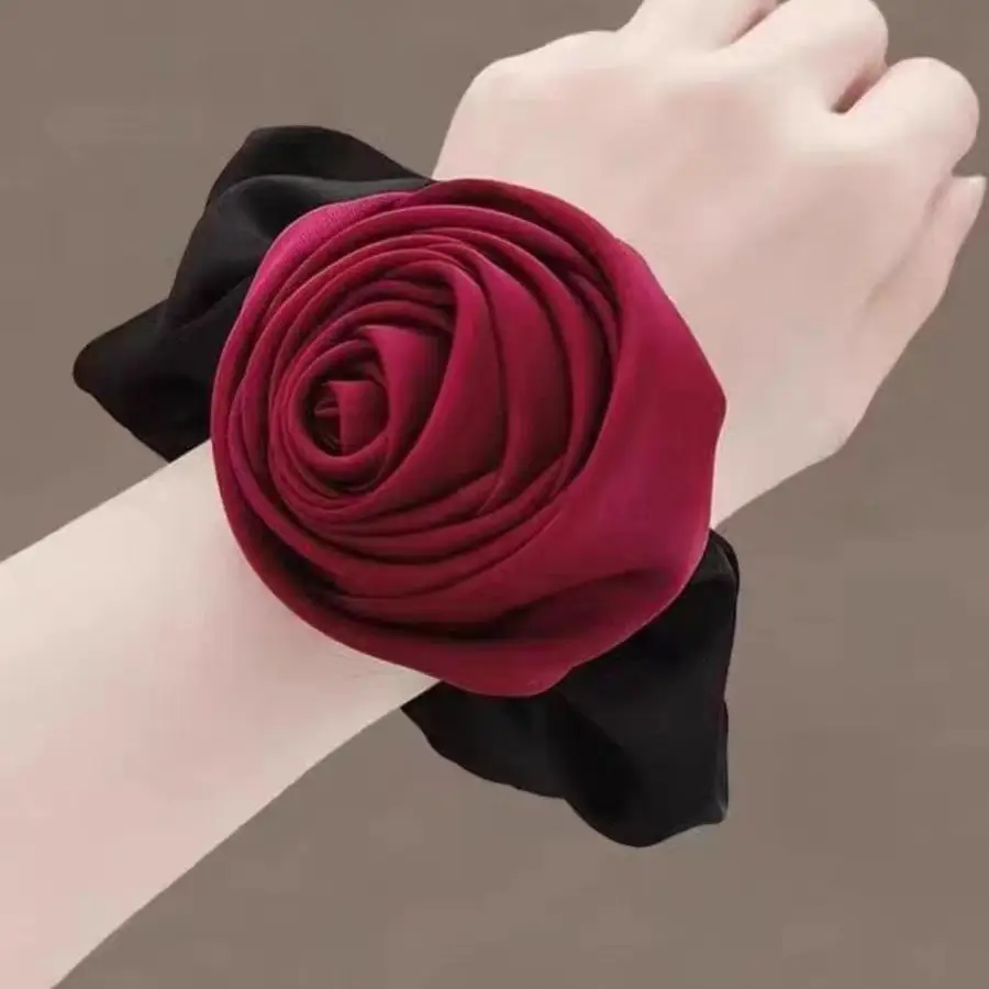 Rose Hair Band 2024 New Style Pig Large Intestine Tie Ball Head Updo Hair Flower High-Grade Sense Niche Flower Head Rope - Image 6