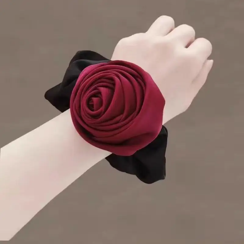 Rose Hair Band 2024 New Style Pig Large Intestine Tie Ball Head Updo Hair Flower High-Grade Sense Niche Flower Head Rope — feature 1
