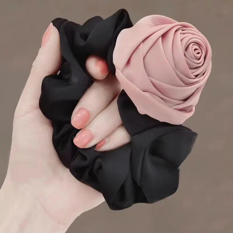 Rose Hair Band 2024 New Style Pig Large Intestine Tie Ball Head Updo Hair Flower High-Grade Sense Niche Flower Head Rope - Image 2