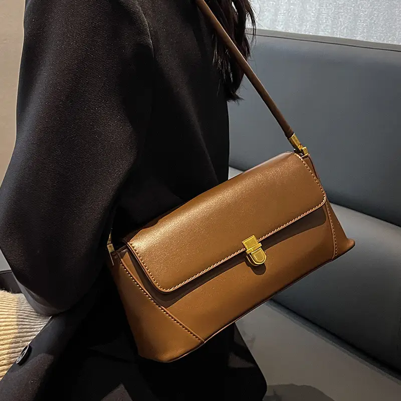 Women French Stick Bag Brown Leather Large Capacity 2022 - Image 6
