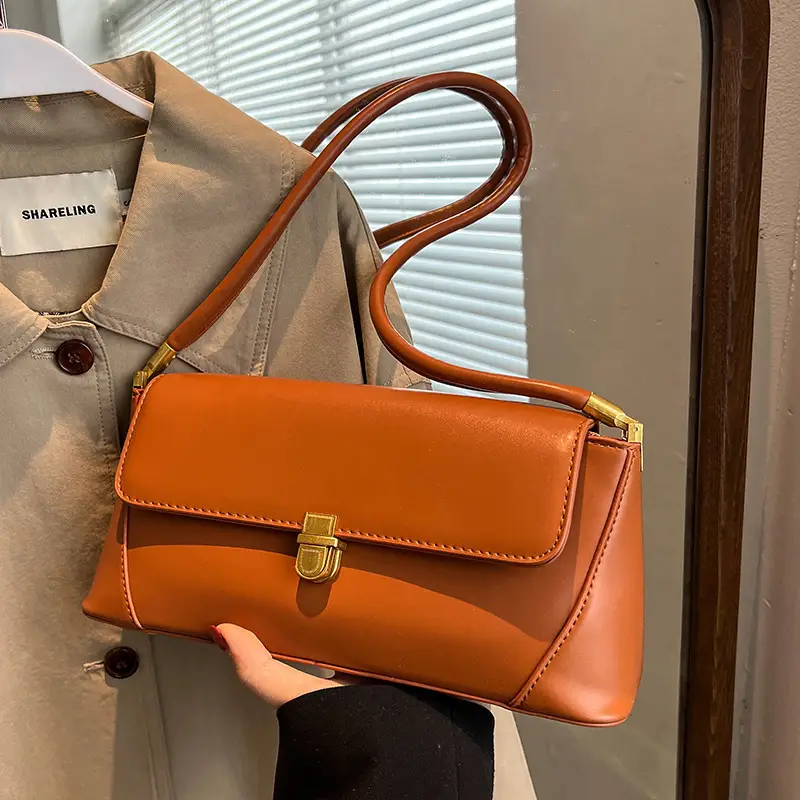 Women French Stick Bag Brown Leather Large Capacity 2022 - Image 3