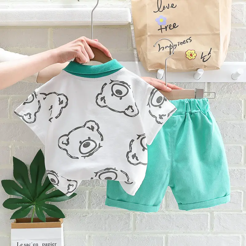 Blue Printed Boys 2Pc Summer T-Shirt Shorts Set - Image 4