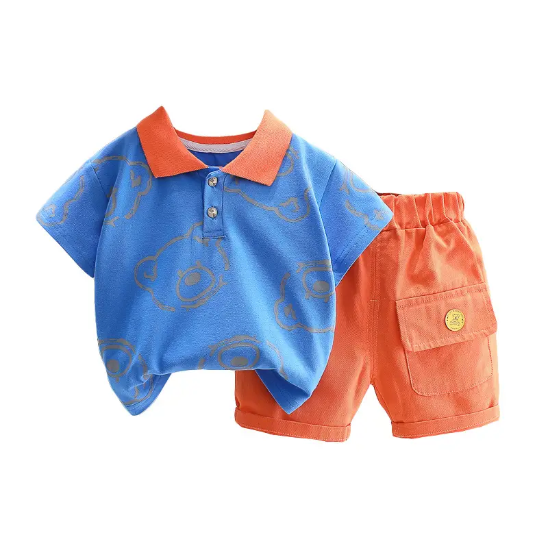 Blue Printed Boys 2Pc Summer T-Shirt Shorts Set - Image 5