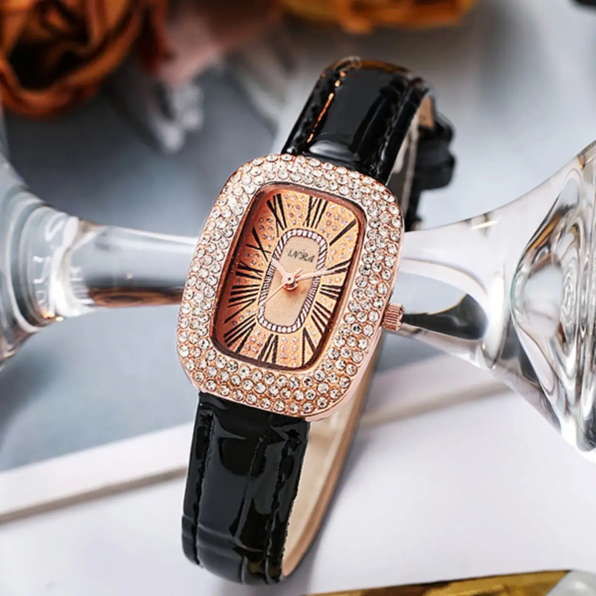 Women's Green Crocodile Leather Watch with Diamond Face - Image 5