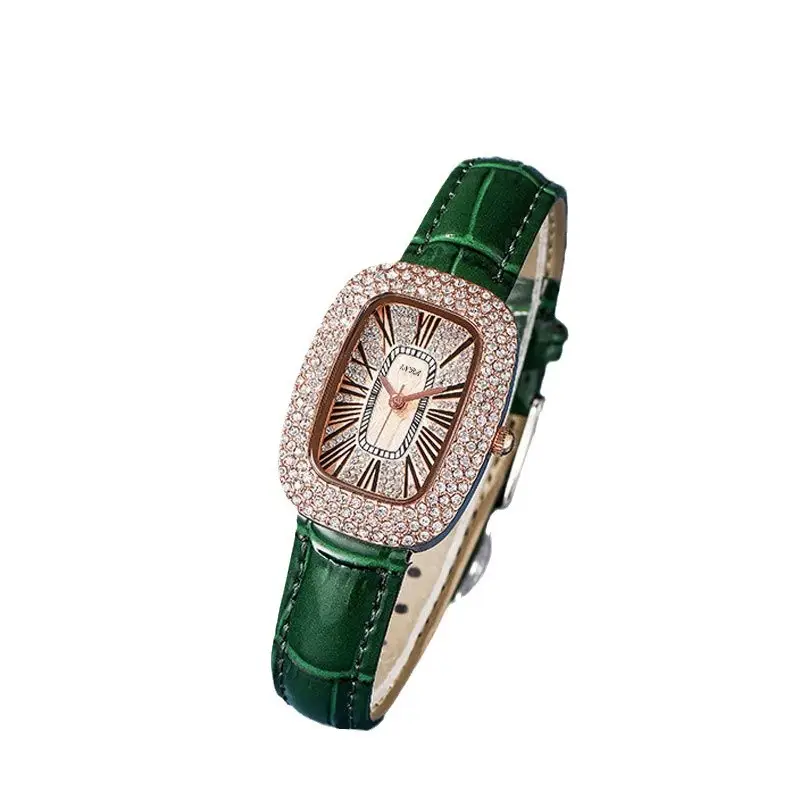 Women's Green Crocodile Leather Watch with Diamond Face - Image 8