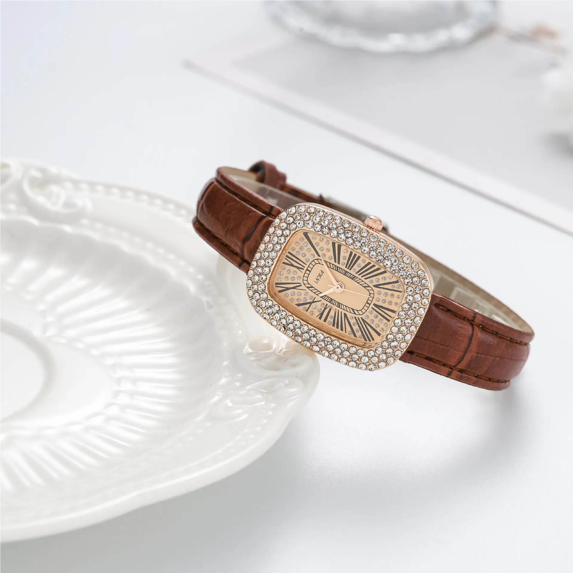 Women's Green Crocodile Leather Watch with Diamond Face — feature 6