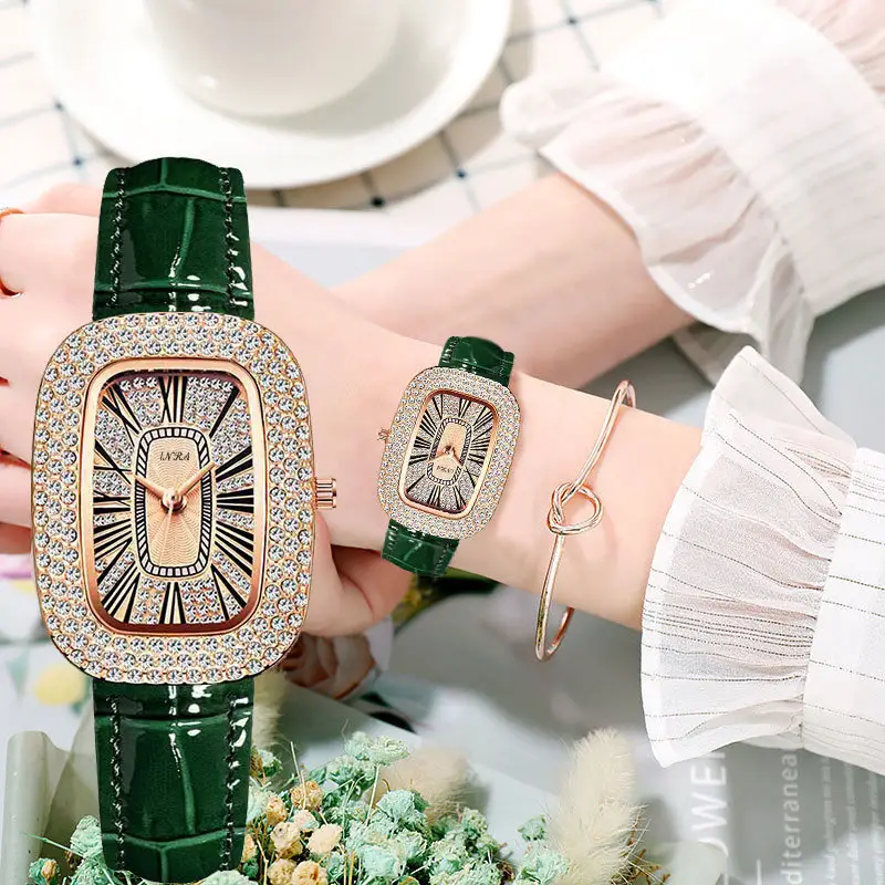 Women's Green Crocodile Leather Watch with Diamond Face — feature 7