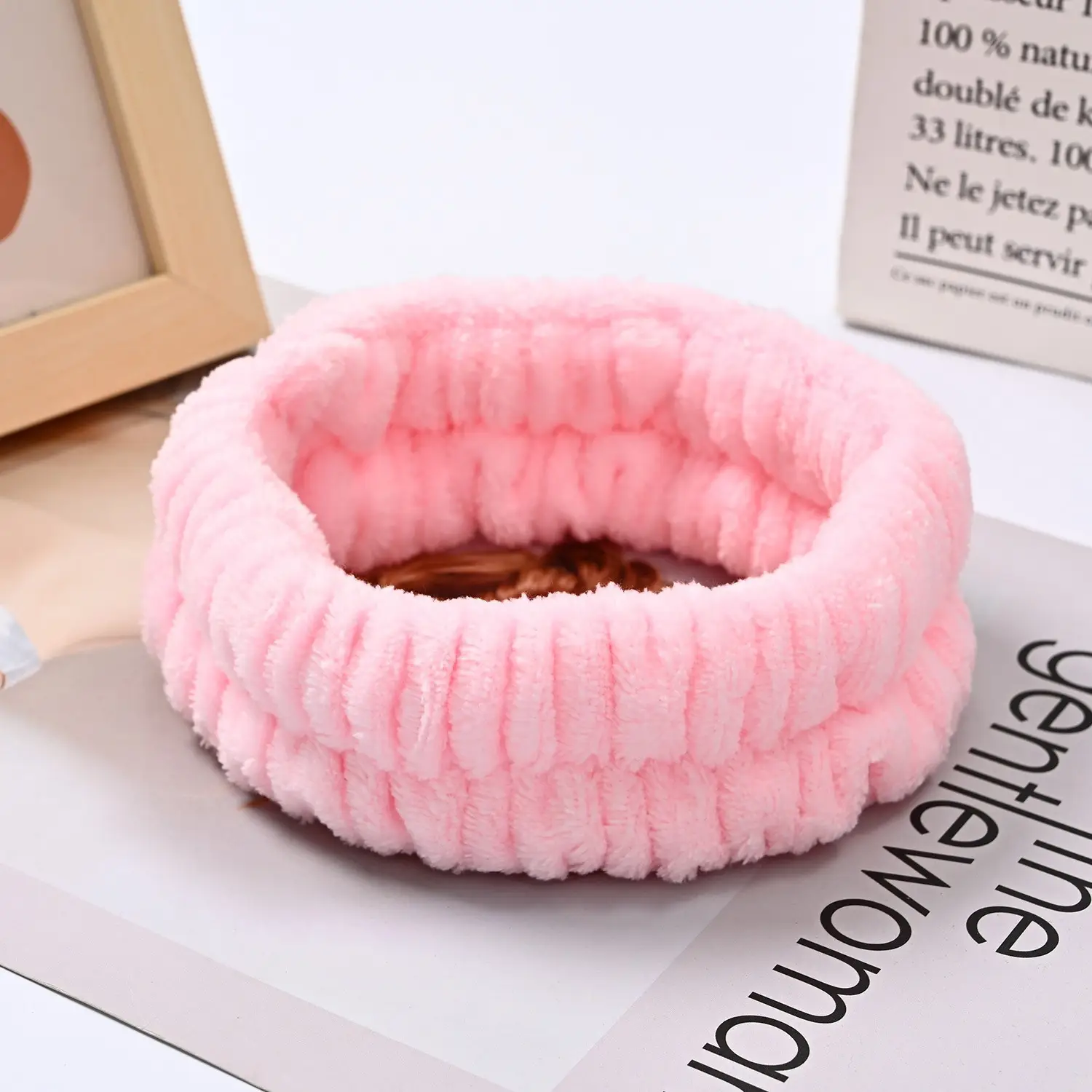 Pink Flannel Hair Bands for Face Washing & Wrist Use