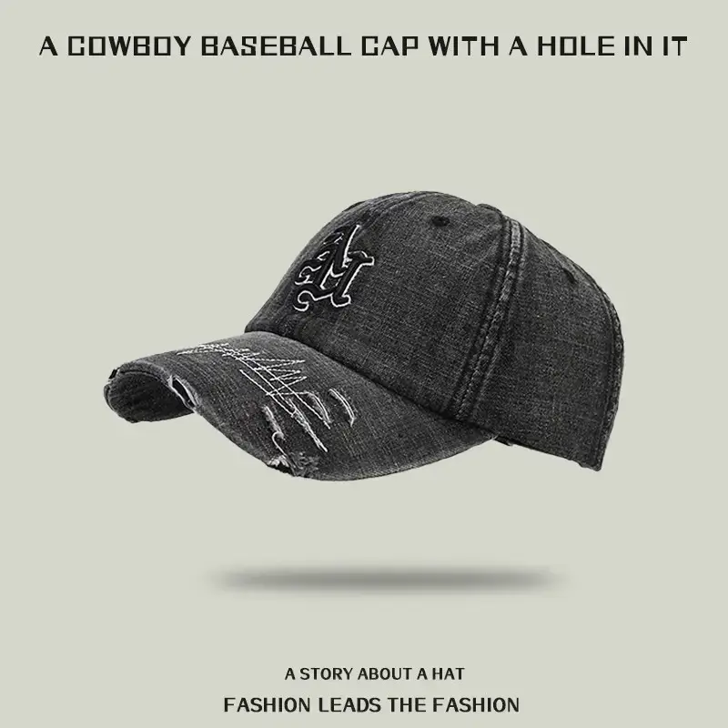 Women Retro Distressed Baseball Caps with Letter Embroidery