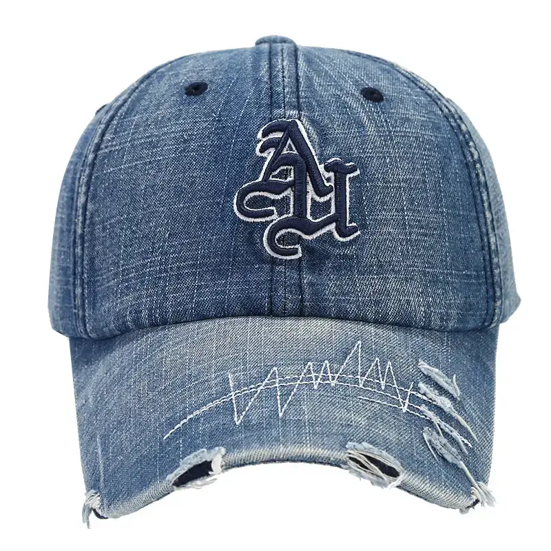Women Retro Distressed Baseball Caps with Letter Embroidery