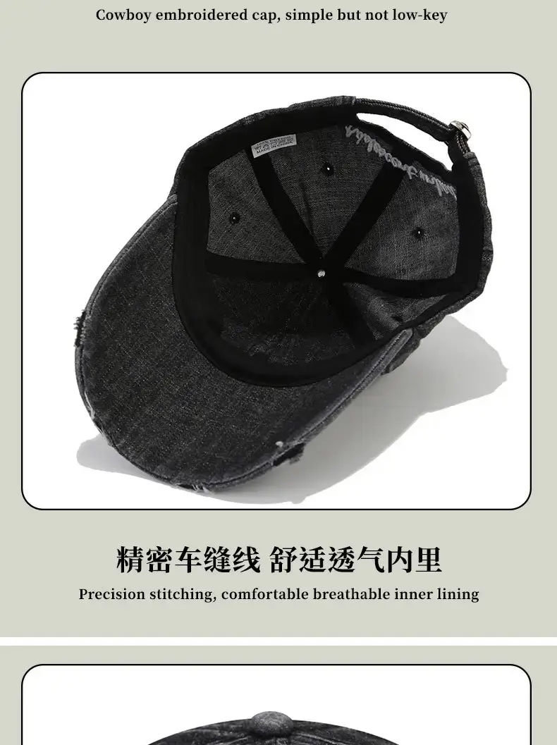 Women Retro Distressed Baseball Caps with Letter Embroidery — feature 10