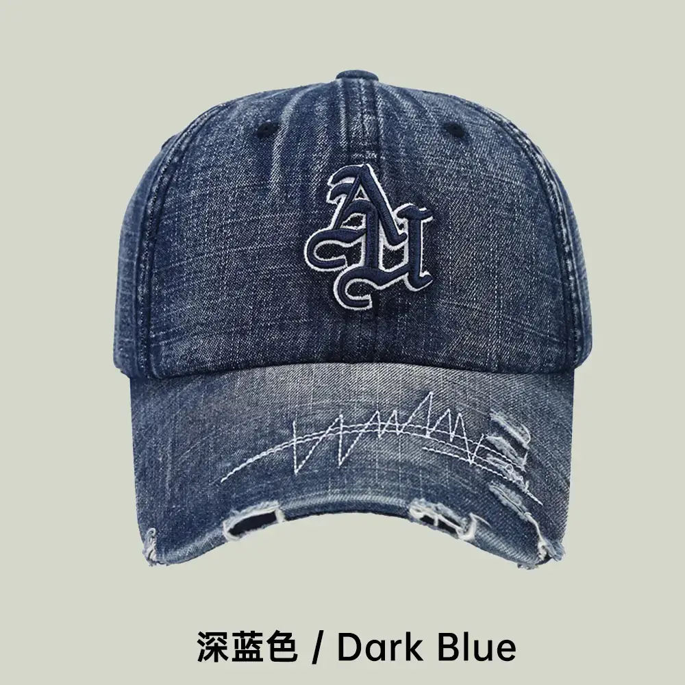 Women Retro Distressed Baseball Caps with Letter Embroidery