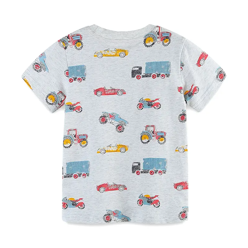 2026 Boys Cartoon Print T-Shirt Grey Round Neck Short Sleeve