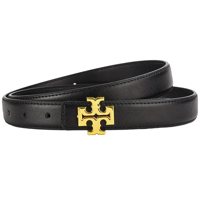 Brown Leather Belt with Gold T-Horizontal Buckle for Women - Image 17