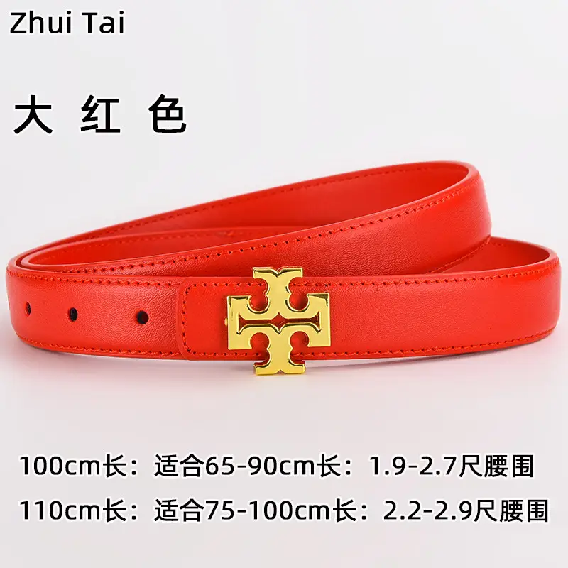 Brown Leather Belt with Gold T-Horizontal Buckle for Women - Image 5