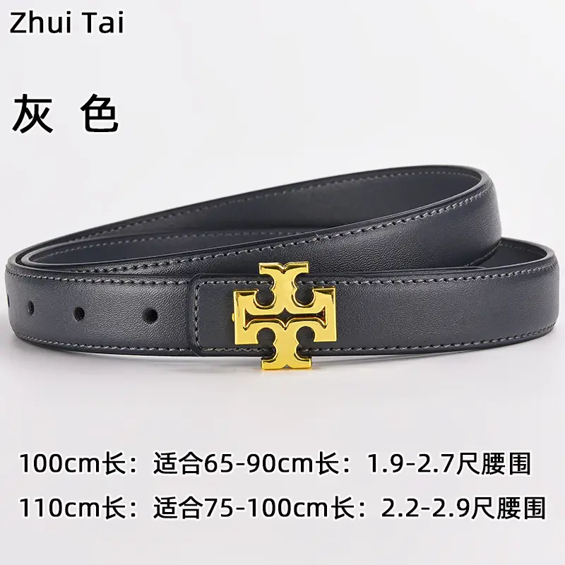 Brown Leather Belt with Gold T-Horizontal Buckle for Women - Image 7