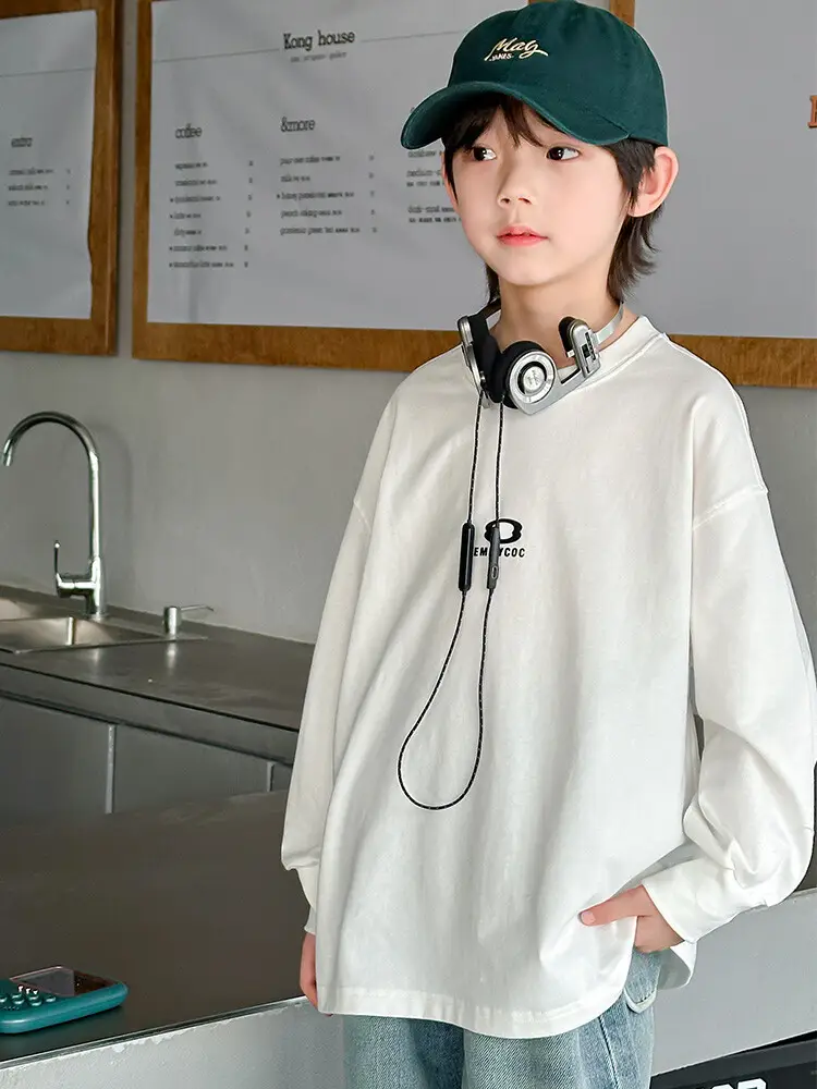 Boys White Long Sleeve T-Shirt Spring Autumn 2024 - Image 2
