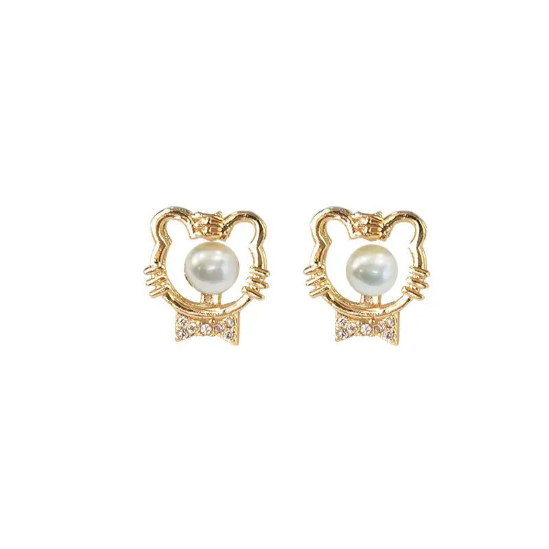 Women's Tiger Head Pearl Earrings Gold Plated - Image 8