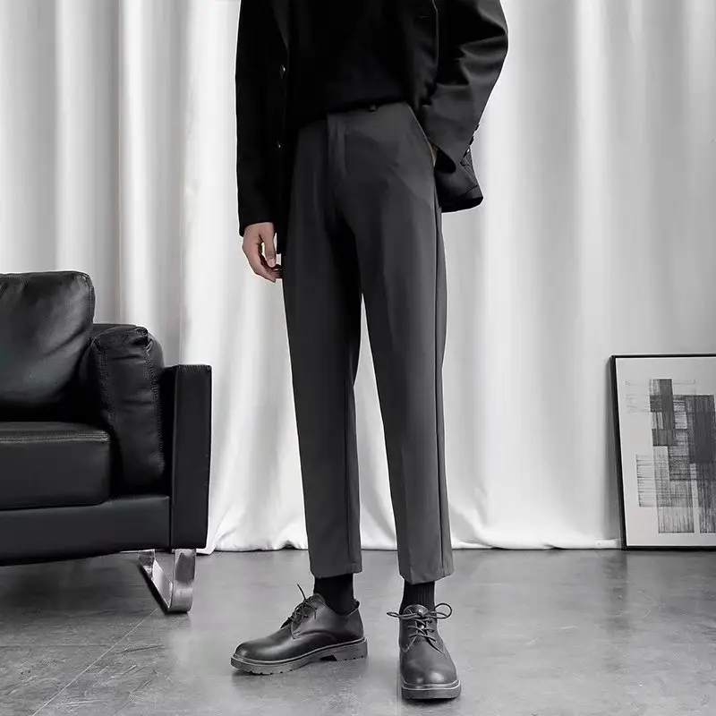 Men's Grey Slim Fit Skinny Straight Pants - Image 6