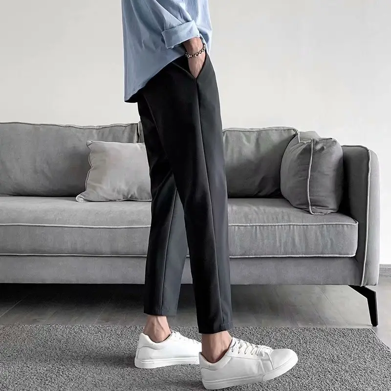 Men's Grey Slim Fit Skinny Straight Pants - Image 7