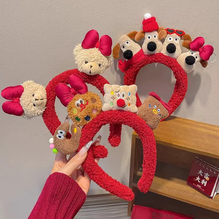 Plush Cartoon Doll Headband with Bow and Hats