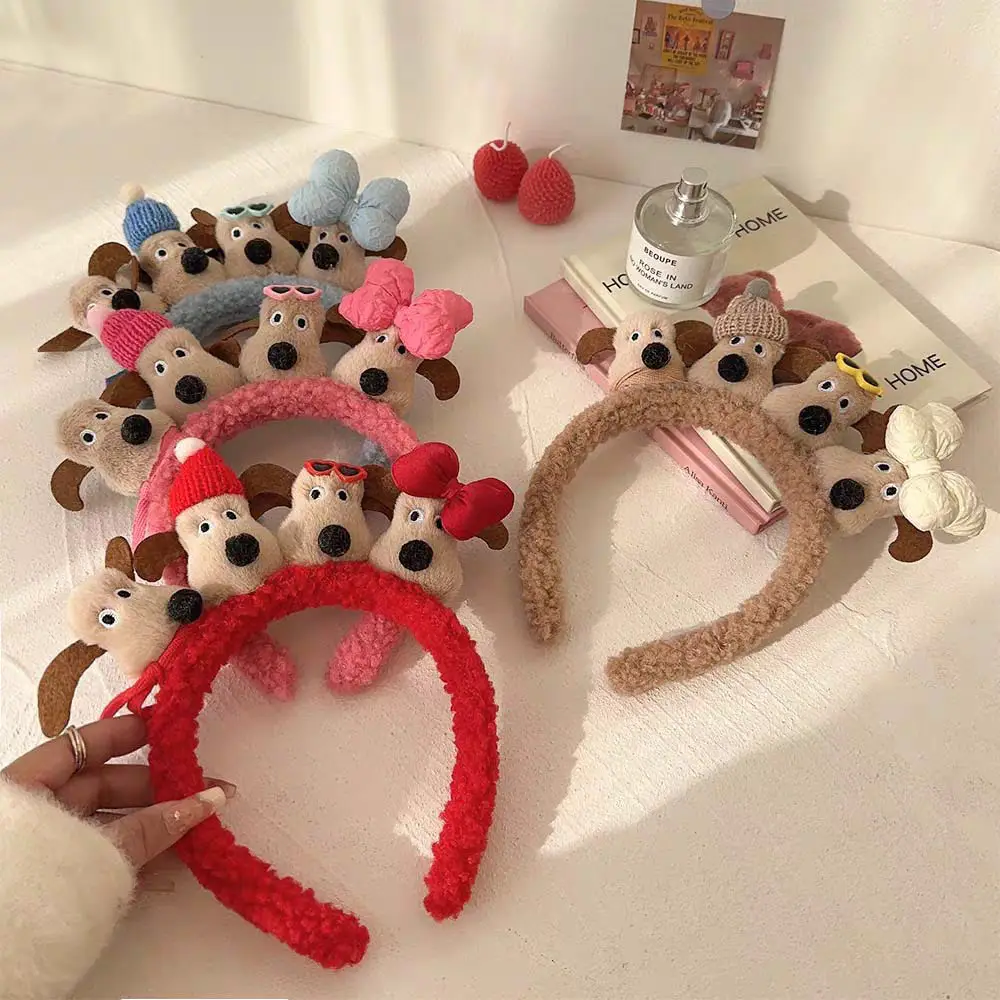 Plush Cartoon Doll Headband with Bow and Hats