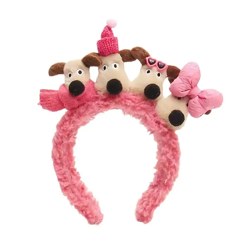 Plush Cartoon Doll Headband with Bow and Hats