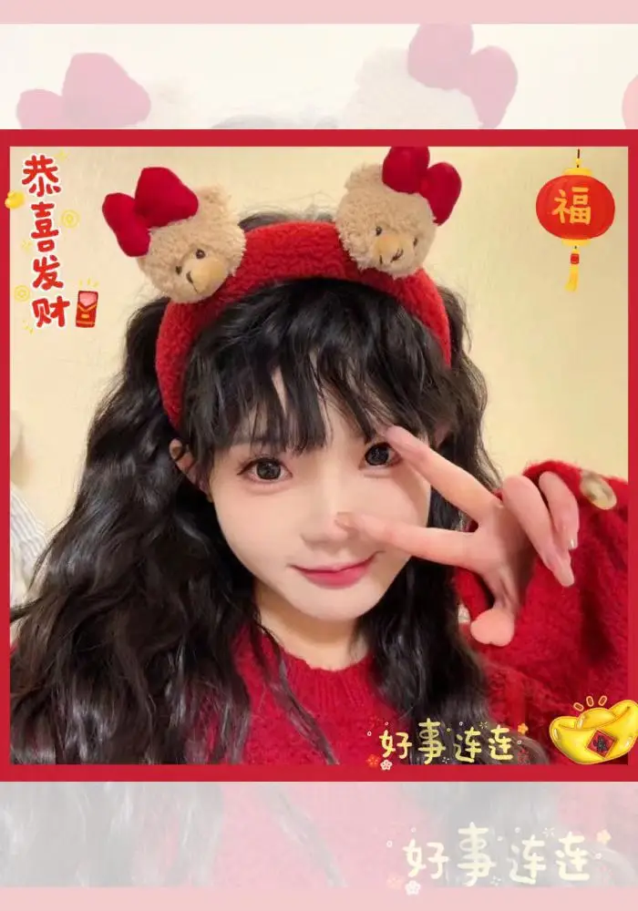Plush Cartoon Doll Headband with Bow and Hats — feature 1
