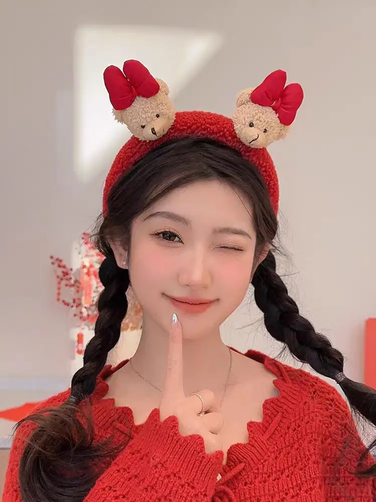 Plush Cartoon Doll Headband with Bow and Hats — feature 2