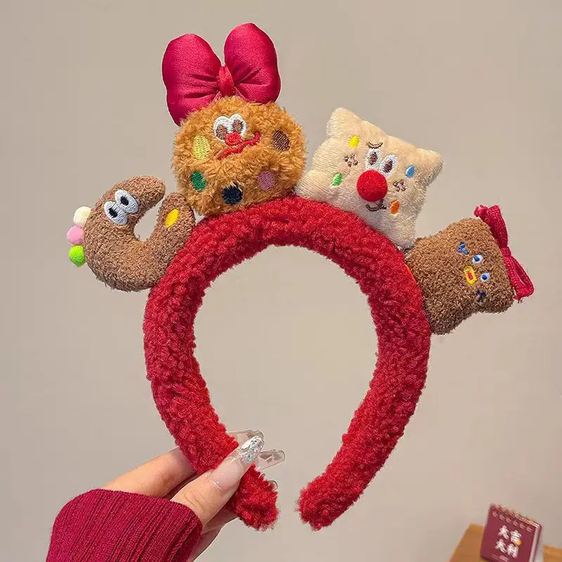 Plush Cartoon Doll Headband with Bow and Hats