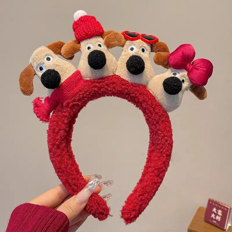 Plush Cartoon Doll Headband with Bow and Hats