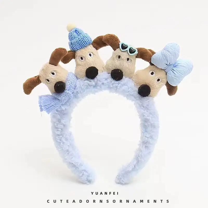 Plush Cartoon Doll Headband with Bow and Hats