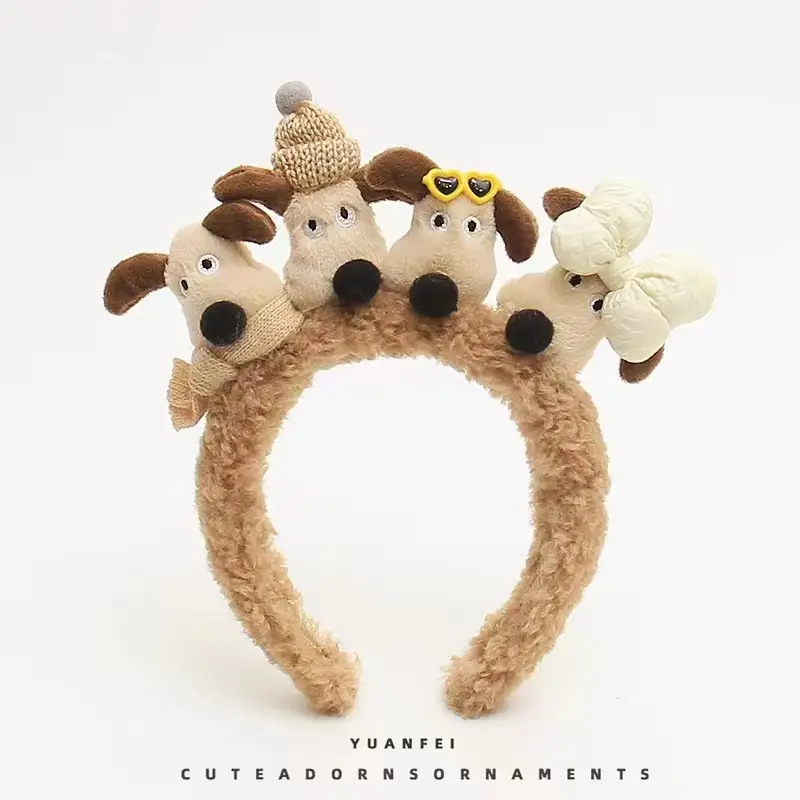 Plush Cartoon Doll Headband with Bow and Hats