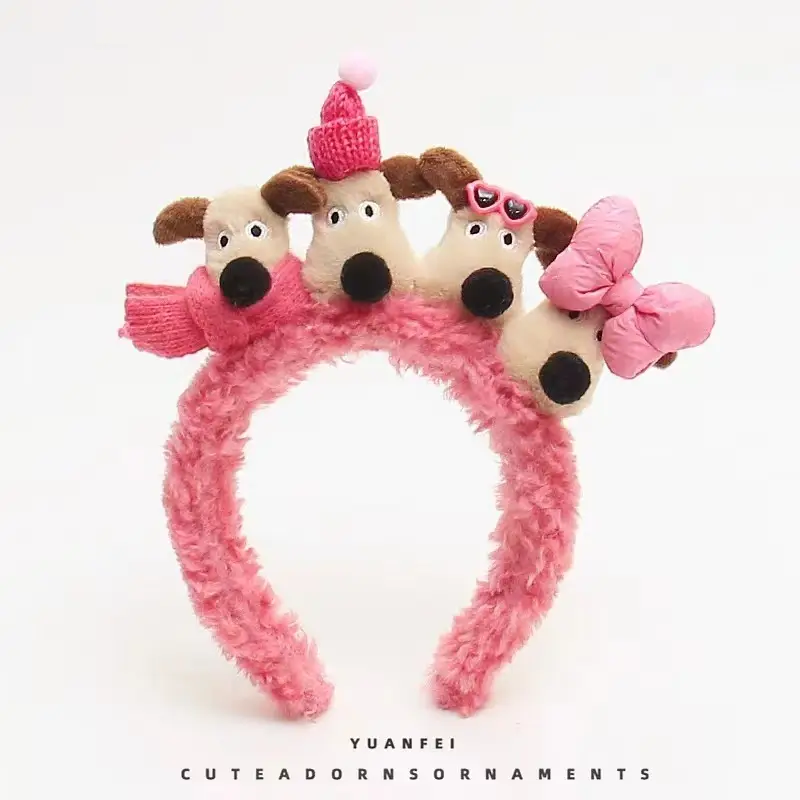 Plush Cartoon Doll Headband with Bow and Hats