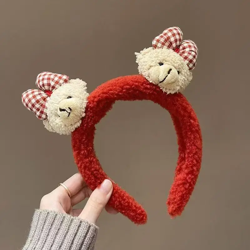 Plush Cartoon Doll Headband with Bow and Hats