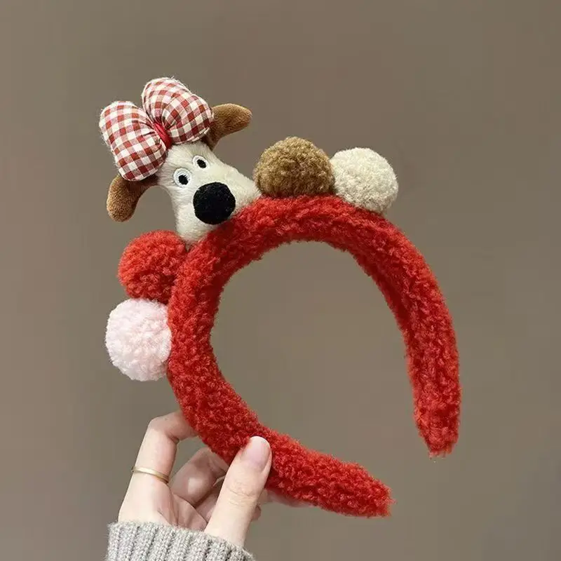 Plush Cartoon Doll Headband with Bow and Hats
