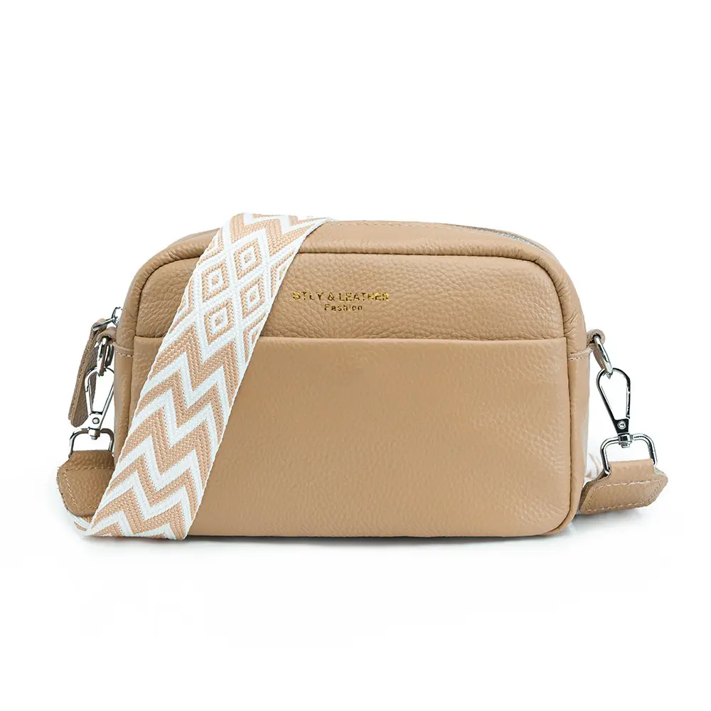 Women's Crossbody Bag Black Chevron Print Cowhide - Image 11
