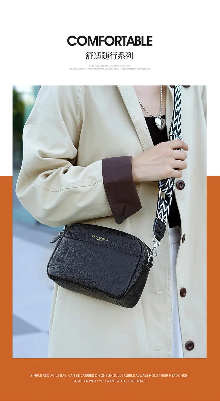 Women's Crossbody Bag Black Chevron Print Cowhide — feature 10