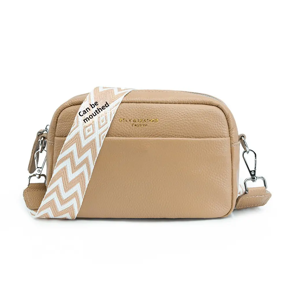 Women's Crossbody Bag Black Chevron Print Cowhide - Image 3