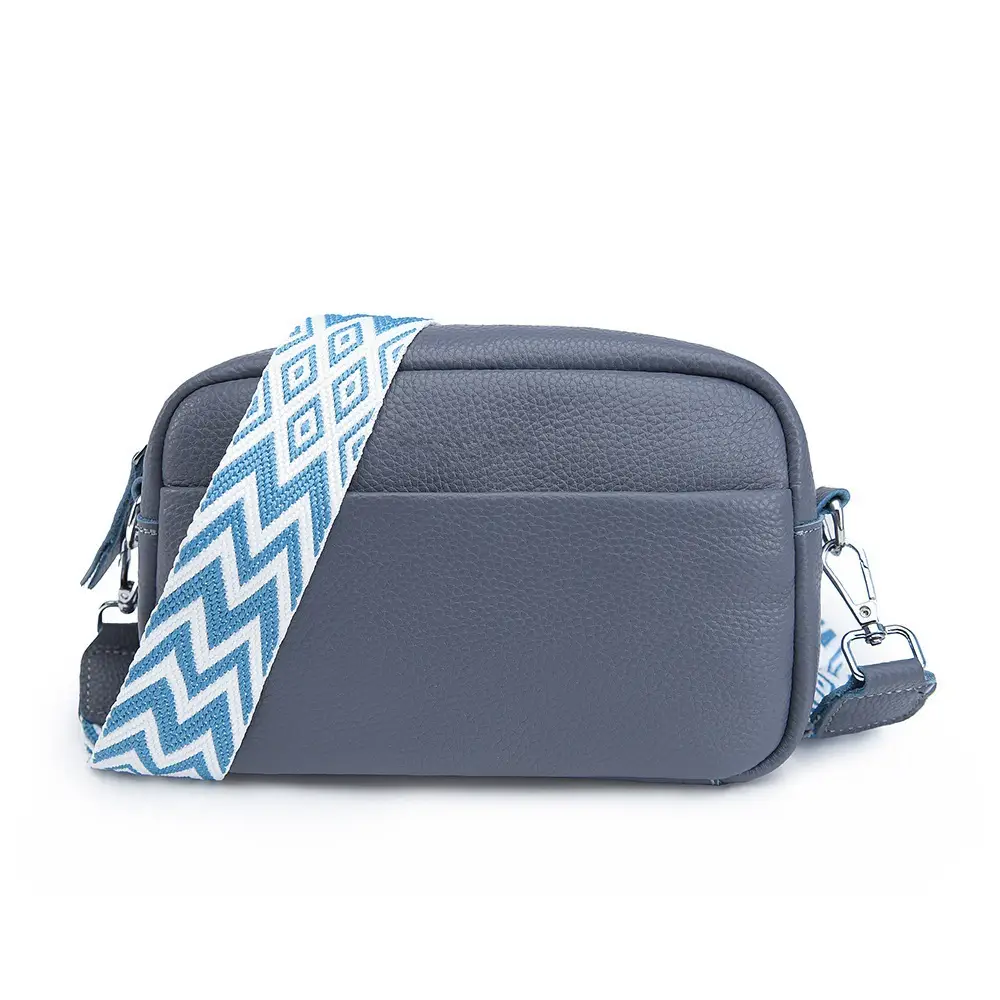 Women's Crossbody Bag Black Chevron Print Cowhide - Image 5