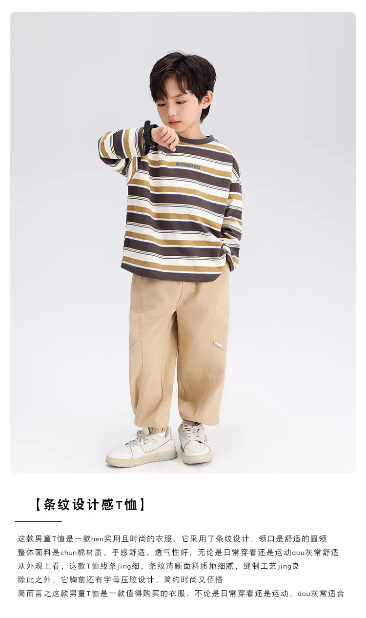 Boys Striped Long Sleeve T-Shirt T-Shirt 2024 Spring — feature 1