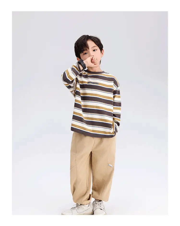 Boys Striped Long Sleeve T-Shirt T-Shirt 2024 Spring — feature 11