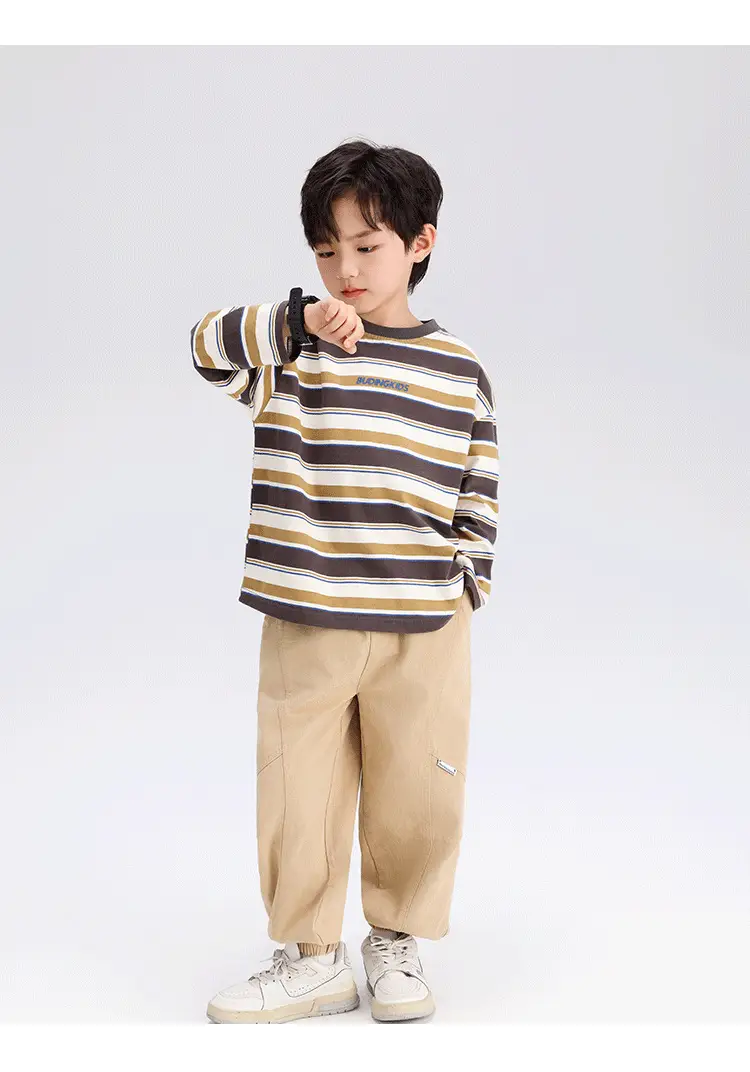 Boys Striped Long Sleeve T-Shirt T-Shirt 2024 Spring — feature 12